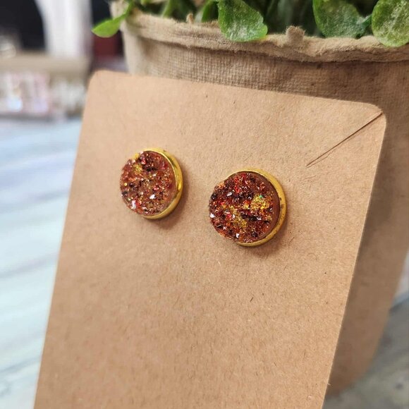 ✨ Handmade Resin Druzy Earrings – Autumn Sparkle ✨ - Picture 4 of 9